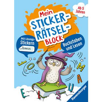 Ravensburger Mein Stickerrätselblock: Buchstaben und Lesen - Rätselblock ab 5 Jahre, spielerisch Buchstaben lernen, Lesen lernen, Sticker, ab Vorschule