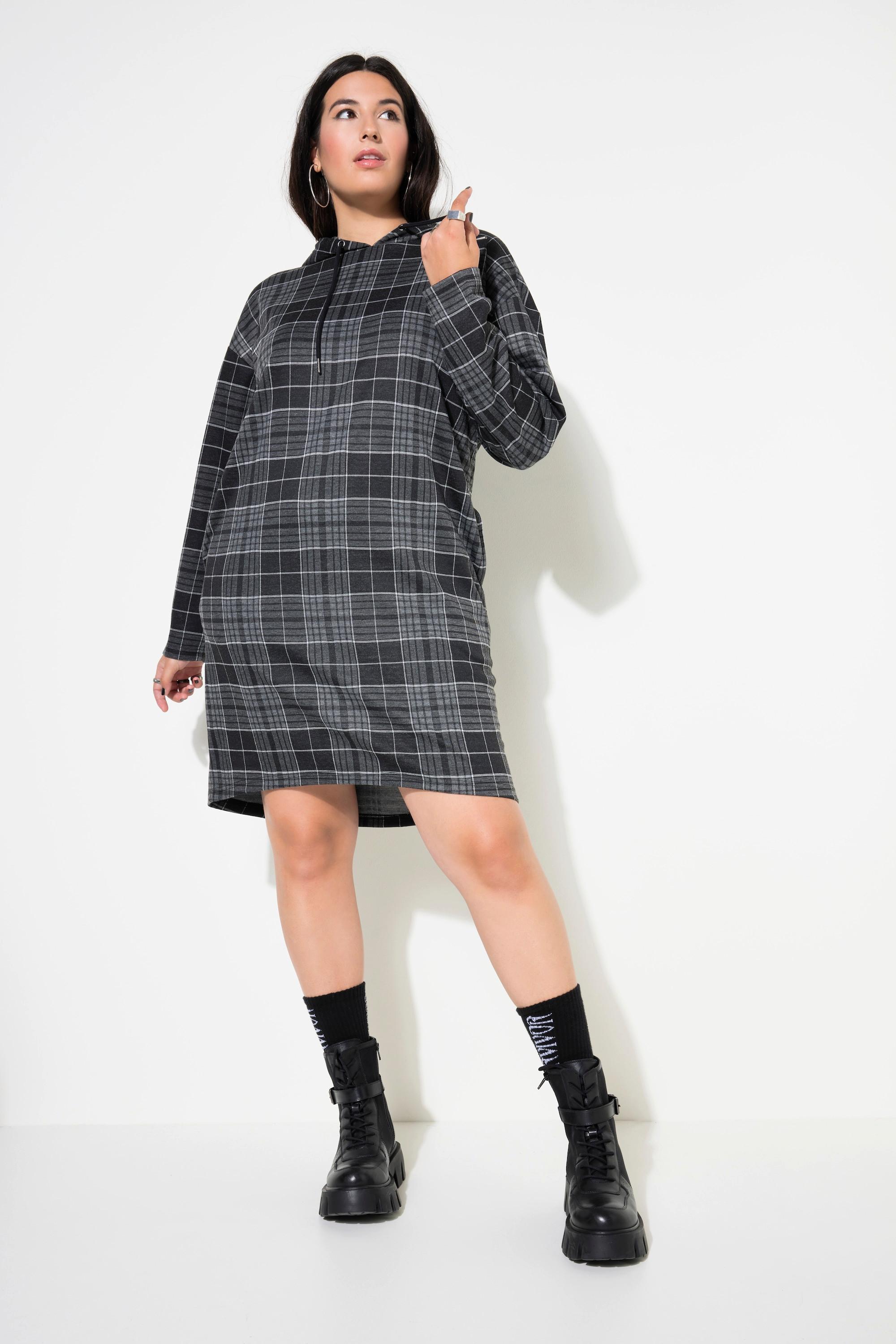 Studio Untold Oversized Karo Jersey Kapuzen Midikleid  