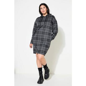 Abito midi dal taglio oversize in jersey a quadri con cappuccio e maniche lunghe