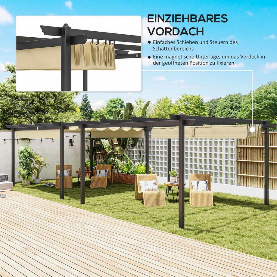 Northio Pergola di circa 4x4m, tettoia da giardino in alluminio, tettoia da giardino con tetto regolabile, autoportante, protezione solare per terrazza e giardino, beige  