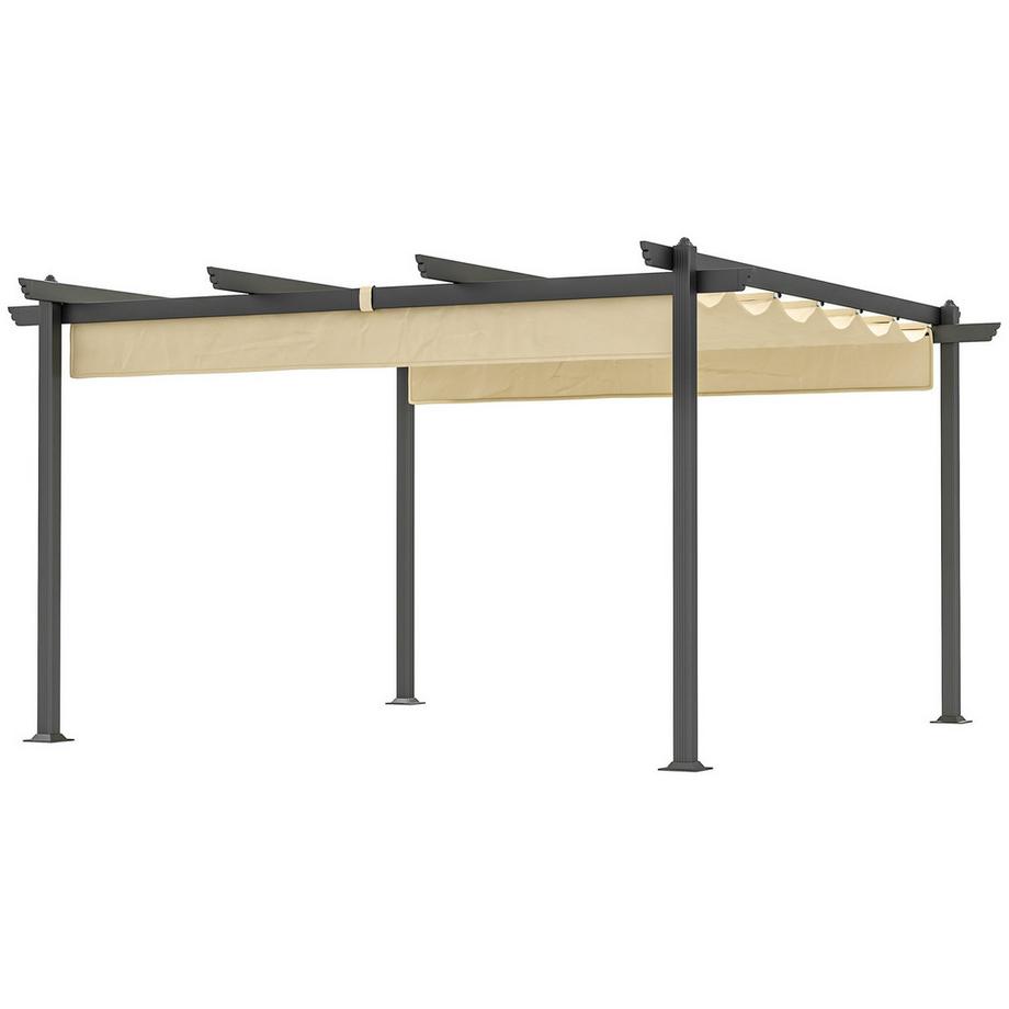 Pergola di circa 4x4m, tettoia da giardino in alluminio, tettoia da giardino con tetto regolabile, autoportante, protezione solare per terrazza e giardino, beige