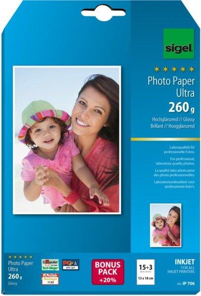 Sigel SIGEL InkJet Fotopapier 13x18cm IP706 260g,glossy, weiss 18 Blatt  