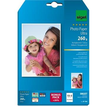 SIGEL InkJet Fotopapier 13x18cm IP706 260g,glossy, weiss 18 Blatt