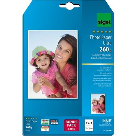 Sigel SIGEL InkJet Fotopapier 13x18cm IP706 260g,glossy, weiss 18 Blatt  