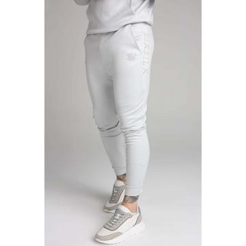 Sweatpants Grey Embroidered Panel Cuffed Pant