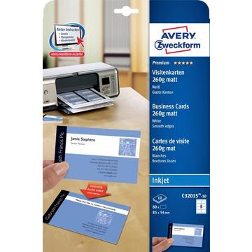 Avery-Zweckform C32015-10 Biglietti da visita stampabili, bordi lisci 85 x 54 mm Bianco 80 pz. Formato carta: DIN A4