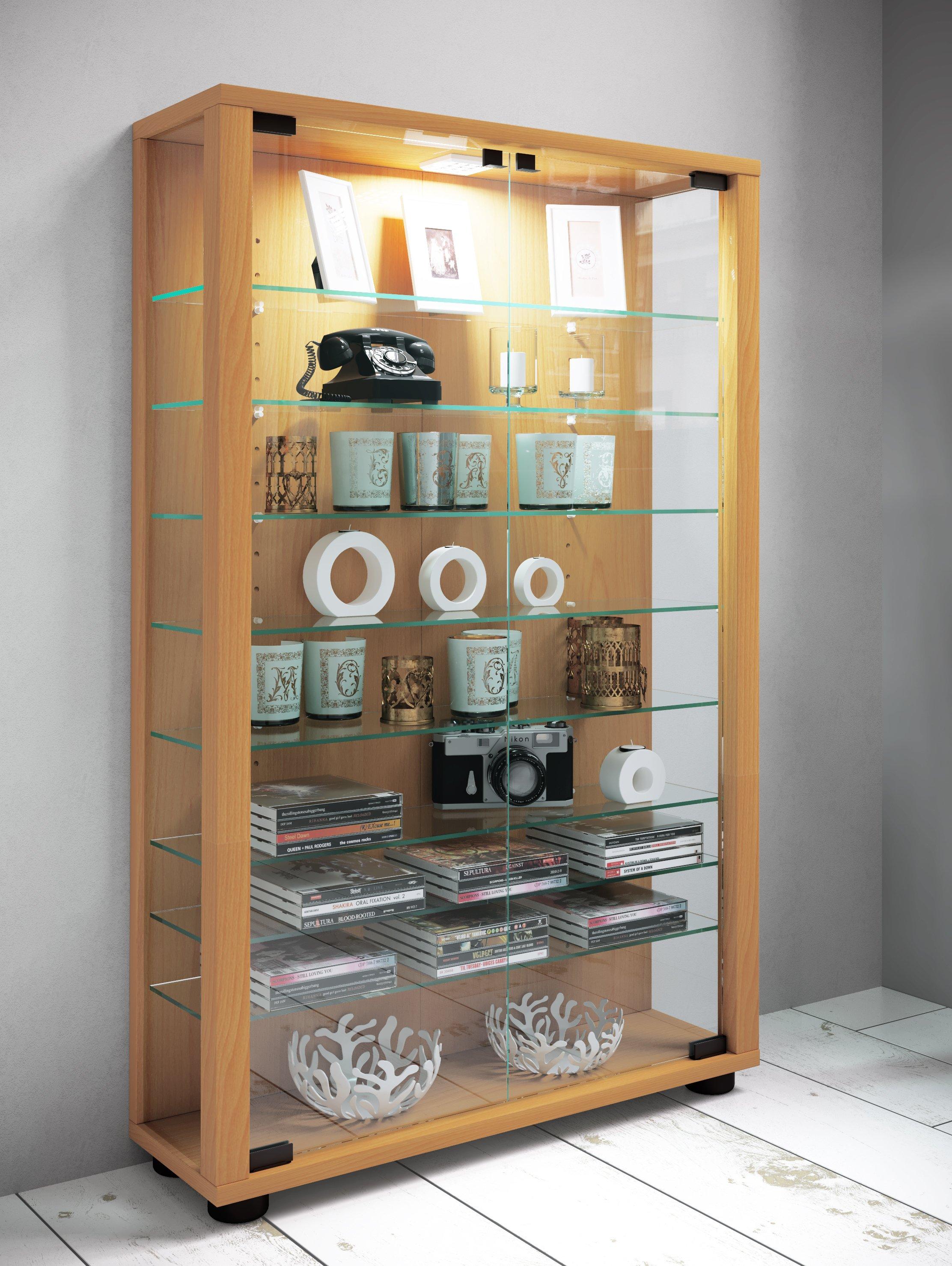 VCM Holz Glas Vitrine Sammelvitrine Glasvitrine Schaukasten Standvitrine Lumo Mini - ohne Beleuchtung  