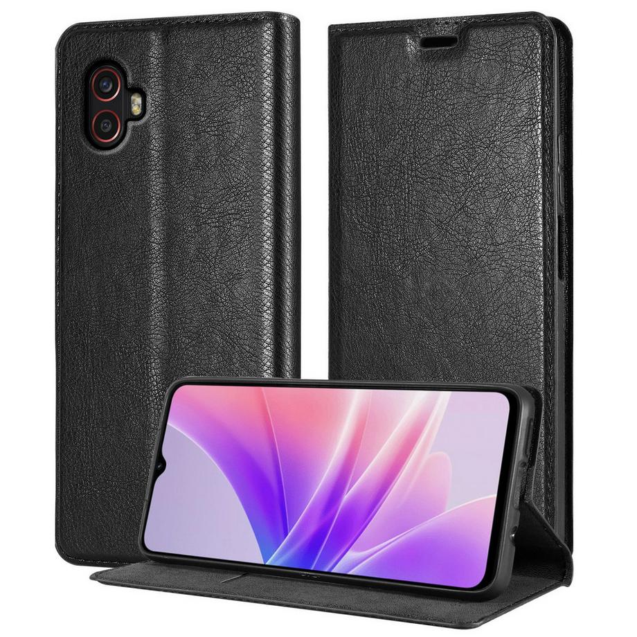 Housse pour Samsung Galaxy XCover 6 PRO en NOIR NUIT - Coque de protection avec fermeture magnétique, fonction de support et compartiment pour carte
