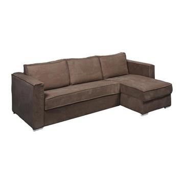 Eckschlafsofa mit Matratze - Ecke wechselbar - Cord - Braun - Liegefläche mit Lattenrost mit breiten Latten 160 cm - Matratze 14 cm - LORETO