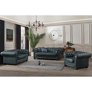 Vente-unique Chesterfield Ledersofa 2-Sitzer - Büffelleder - Graugrün - BRENTON  