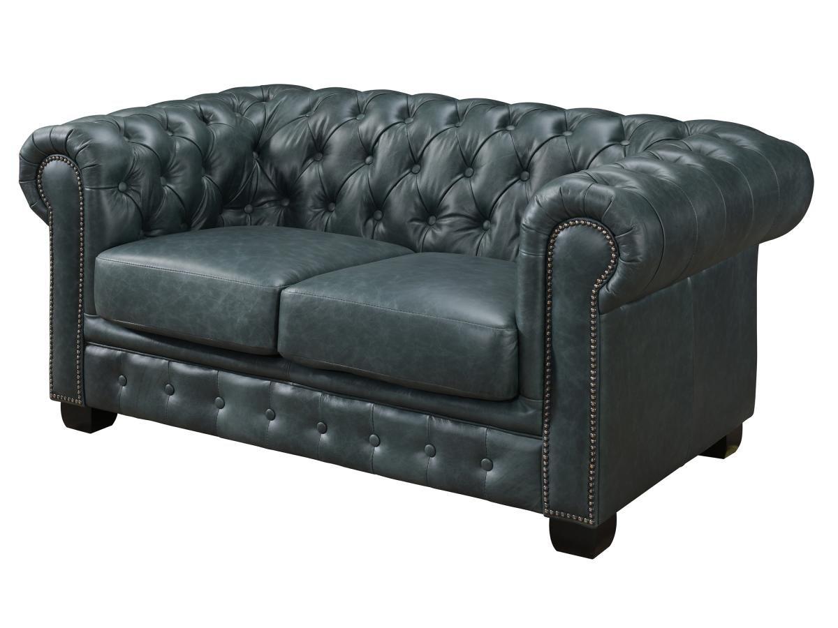 Vente-unique Chesterfield Ledersofa 2-Sitzer - Büffelleder - Graugrün - BRENTON  