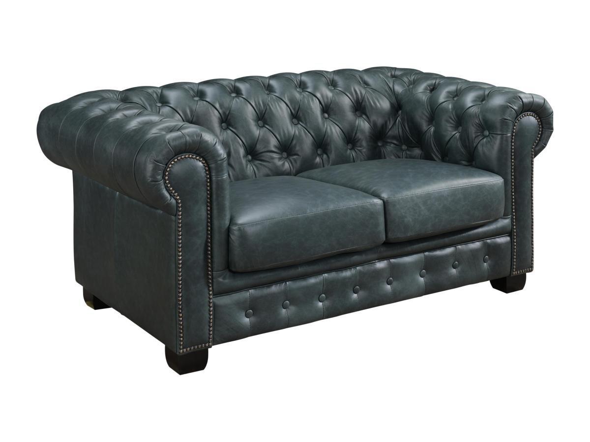 Vente-unique Chesterfield Ledersofa 2-Sitzer - Büffelleder - Graugrün - BRENTON  