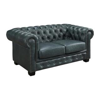 Vente-unique Chesterfield Ledersofa 2-Sitzer - Büffelleder - Graugrün - BRENTON  