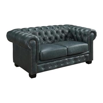 Chesterfield Ledersofa 2-Sitzer - Büffelleder - Graugrün - BRENTON