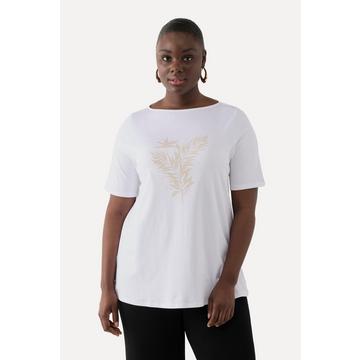 T-shirt en coton Pima. Encolure bateau et manches 3/4. Motif fougère