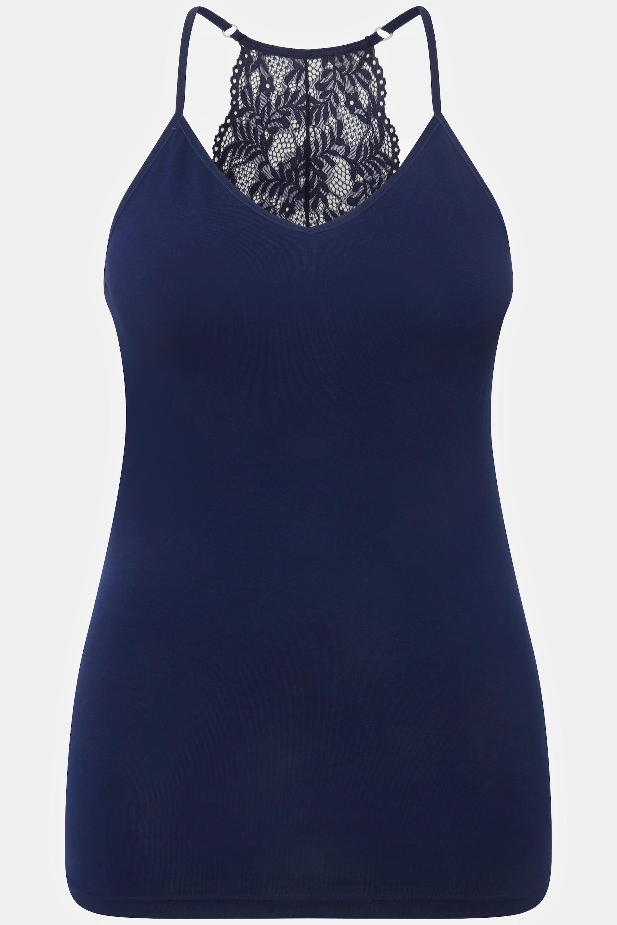 Ulla Popken Maillot de corps Slim Fit Dentelle Dos Nageur Col V  