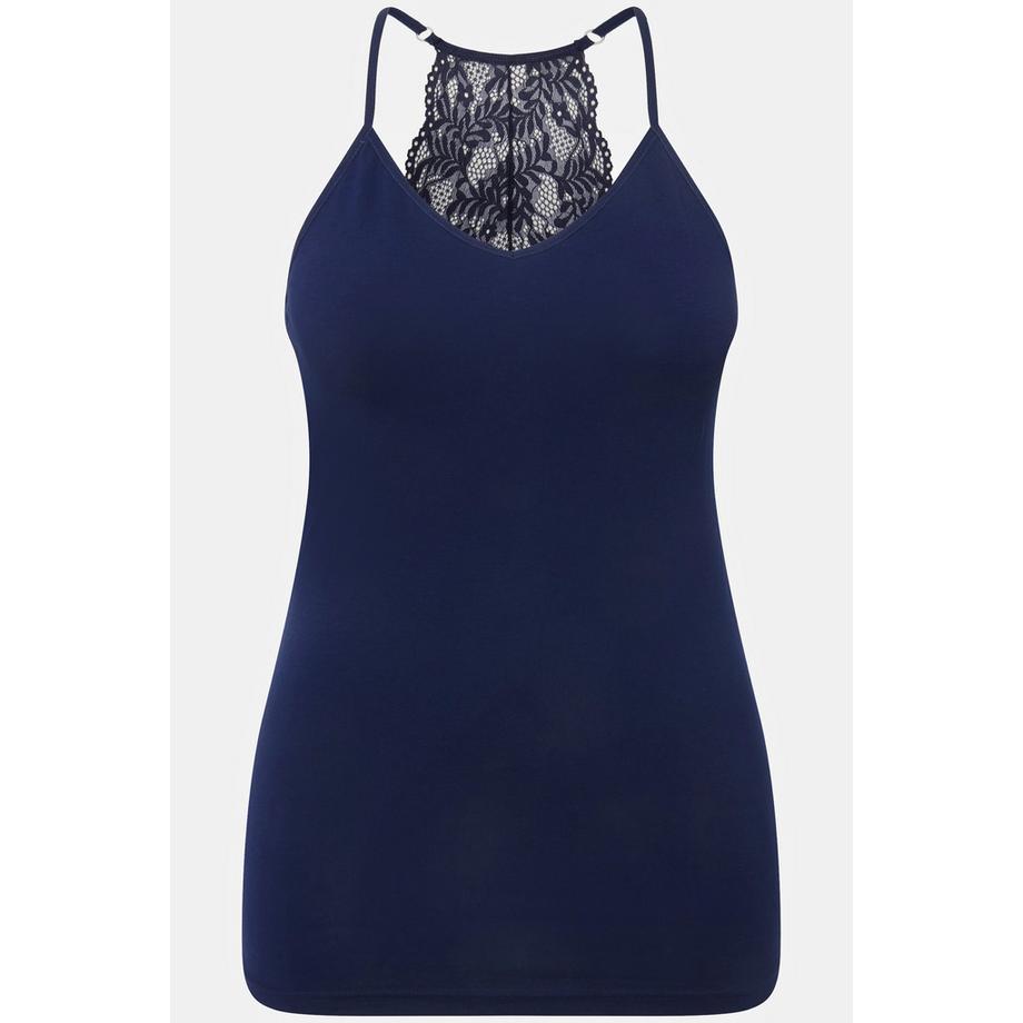 Ulla Popken Slim Fit Spitze Ringerrücken V-Ausschnitt Unterhemd  