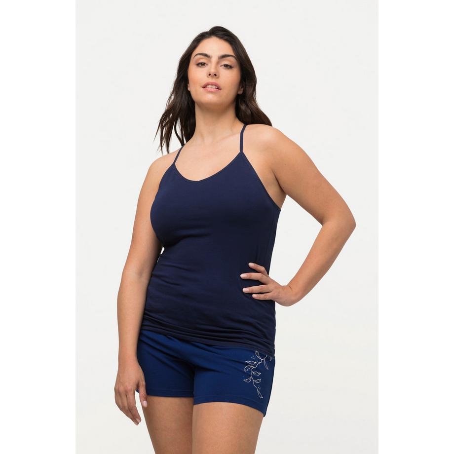 Ulla Popken Slim Fit Spitze Ringerrücken V-Ausschnitt Unterhemd  