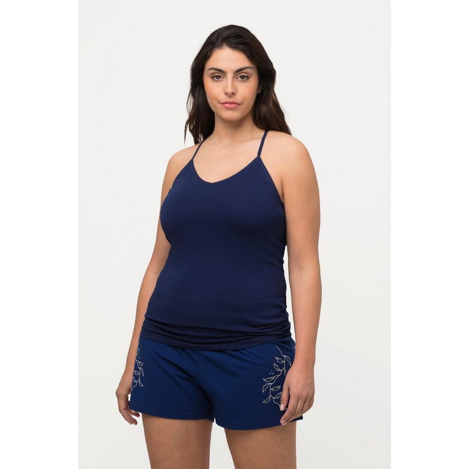 Ulla Popken Slim Fit Spitze Ringerrücken V-Ausschnitt Unterhemd  