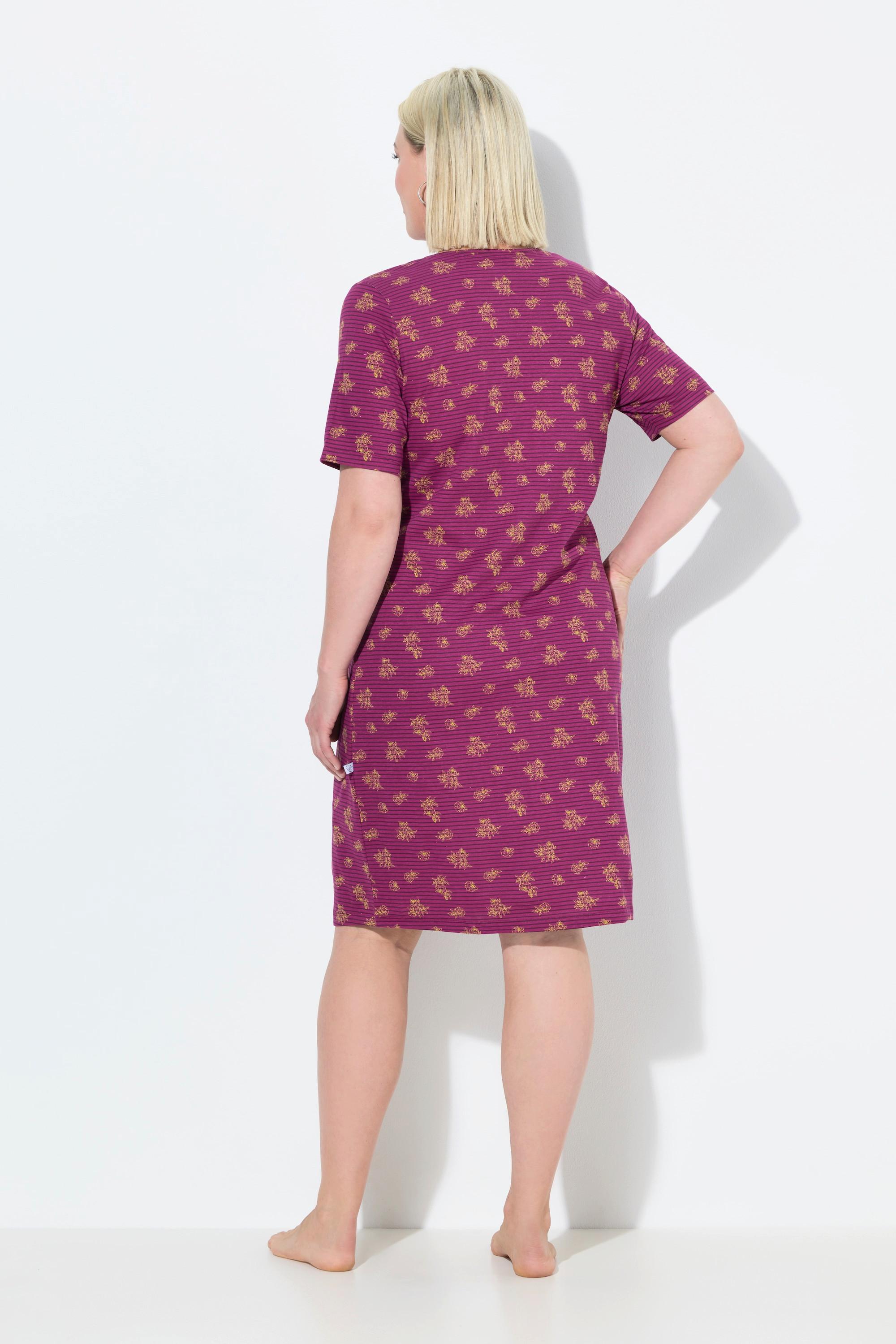 Ulla Popken Camicia da notte Righe Fiori Scollo a V Mezze Maniche  