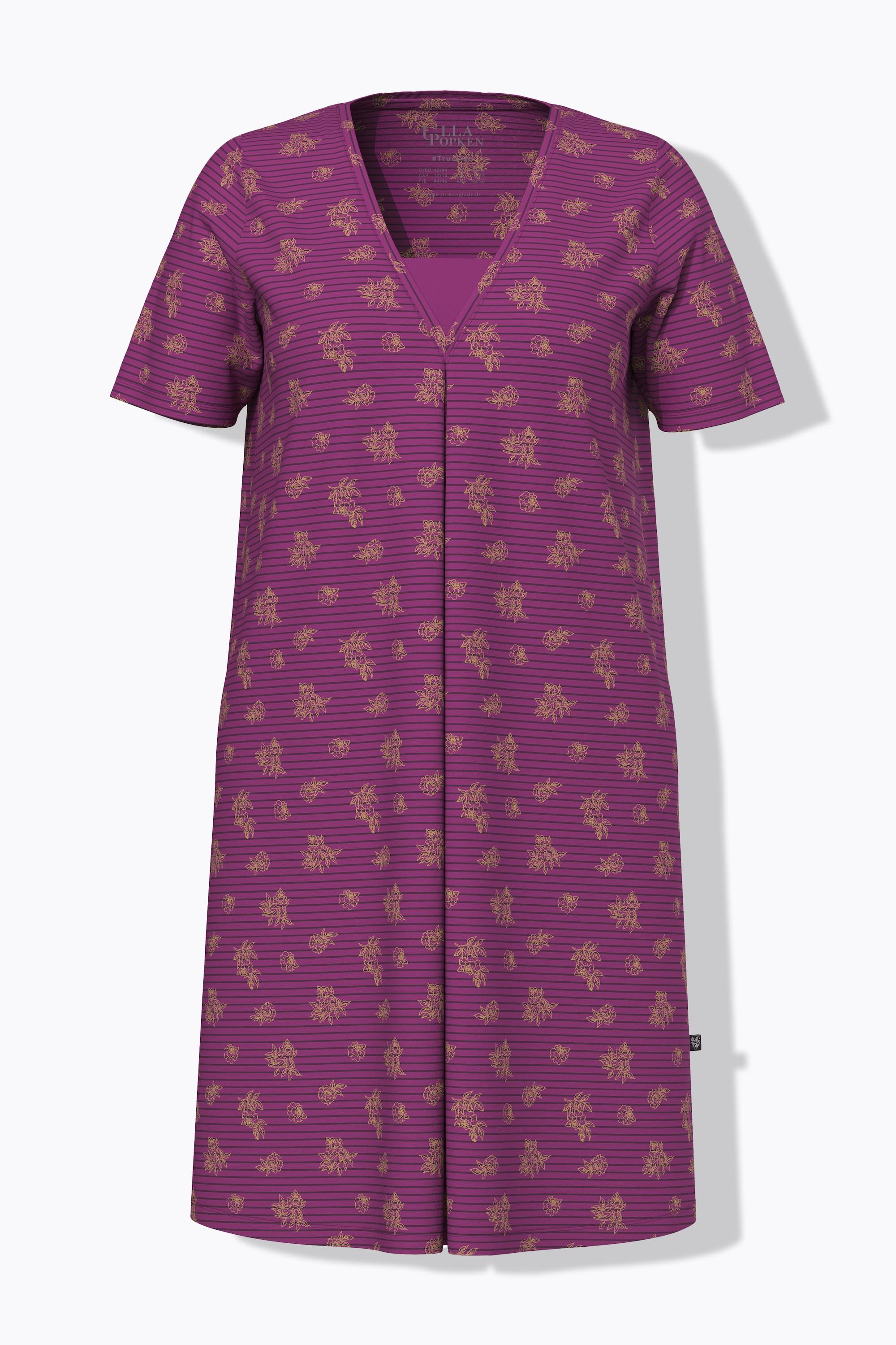 Ulla Popken Camicia da notte Righe Fiori Scollo a V Mezze Maniche  