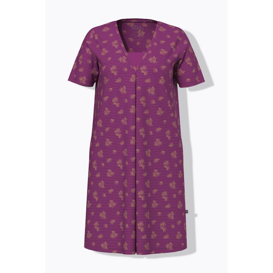 Ulla Popken Nachthemd Ringel Blüten V-Ausschnitt Halbarm  