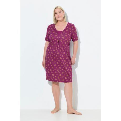 Ulla Popken Camicia da notte Righe Fiori Scollo a V Mezze Maniche  