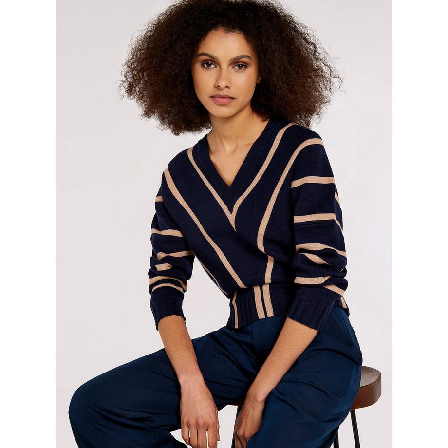 APRICOT Chevron Streifen V-Ausschnitt Strickpullover  
