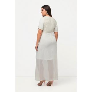 Ulla Popken Robe de Mariage Broderie Perles Col V Manches Mi-longues  