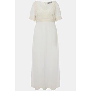 Ulla Popken Robe de Mariage Broderie Perles Col V Manches Mi-longues  