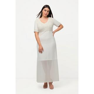 Ulla Popken Robe de Mariage Broderie Perles Col V Manches Mi-longues  