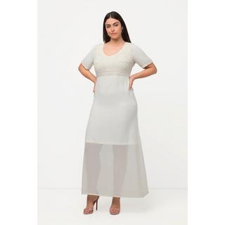 Ulla Popken Robe de Mariage Broderie Perles Col V Manches Mi-longues  