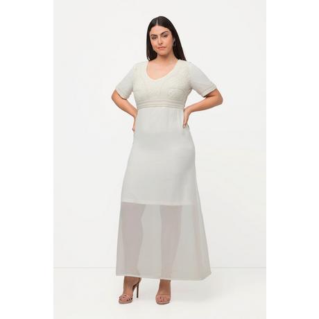 Ulla Popken Robe de Mariage Broderie Perles Col V Manches Mi-longues  