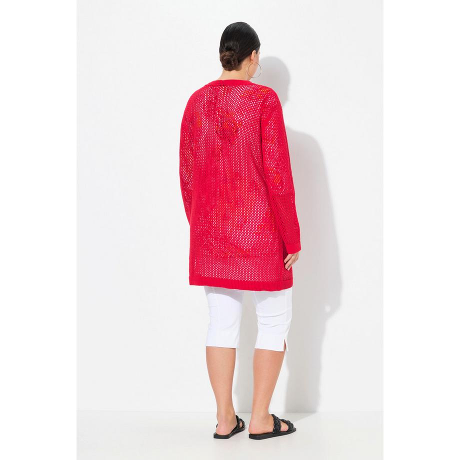 Ulla Popken Cardigan Long Coupe Ouverte Effet Filet Encolure V  