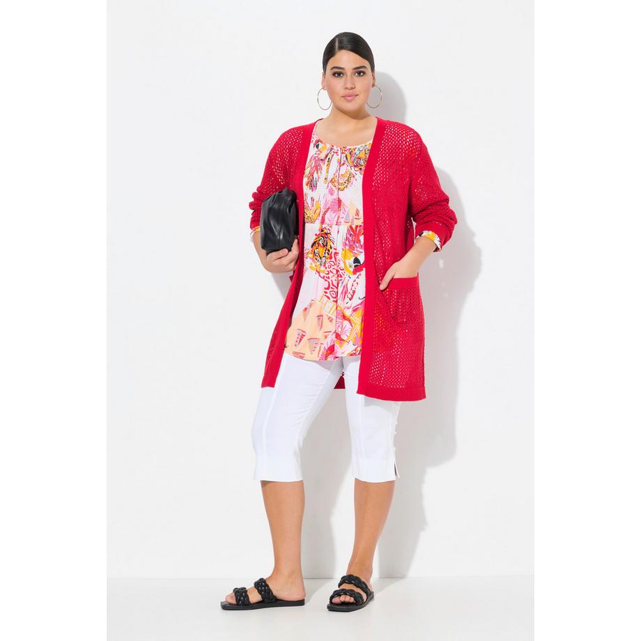 Ulla Popken Cardigan Long Coupe Ouverte Effet Filet Encolure V  