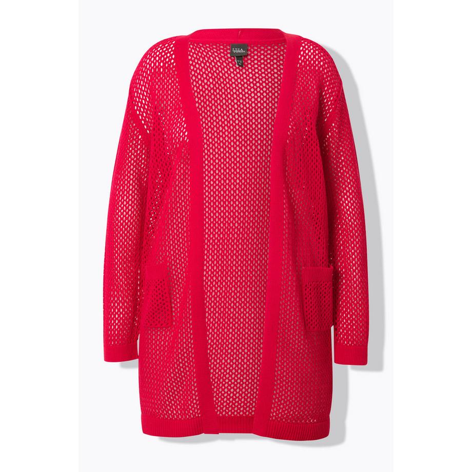 Ulla Popken Cardigan Long Coupe Ouverte Effet Filet Encolure V  