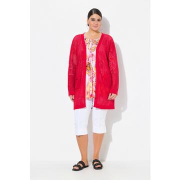 Cardigan long. Coupe ouverte, encolure V. Effet filet