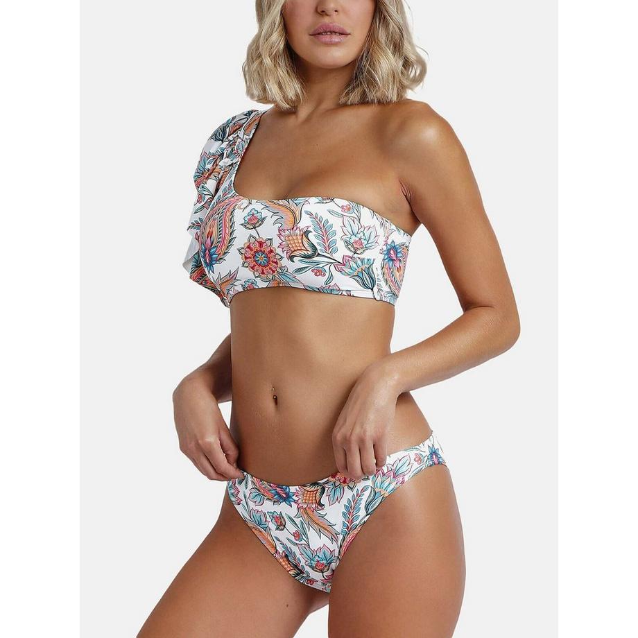 Set bikini due pezzi asimmetrico con rouches White Paisley