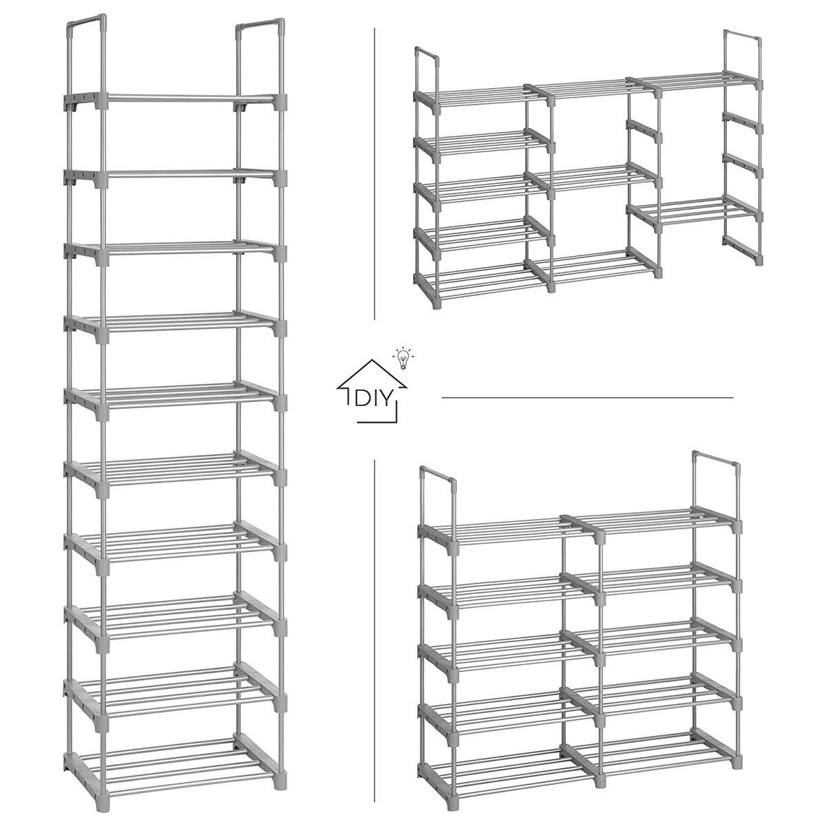 Calicosy Etagère à chaussures en fer gris avec 10 niveaux modulables - L45 x H174 cm  