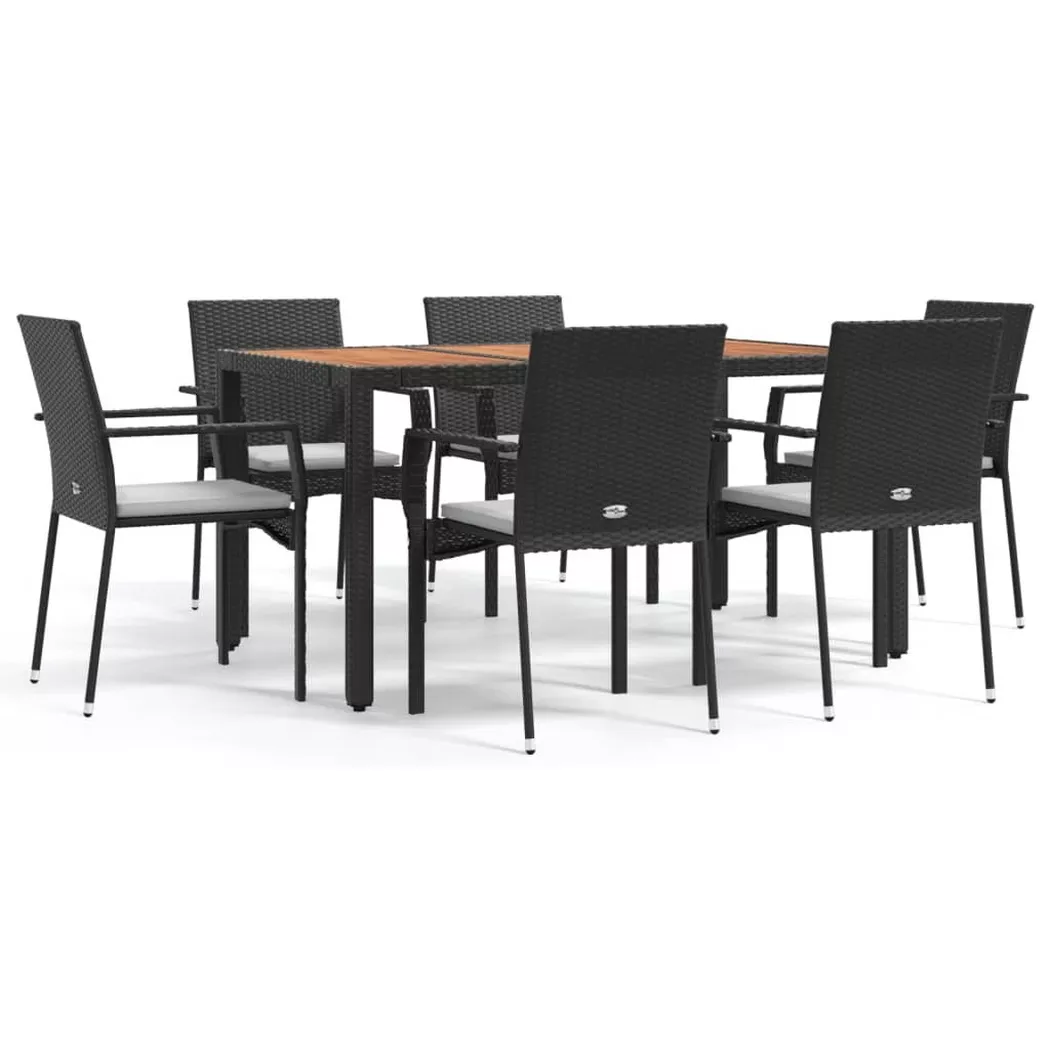 Vidaxl - Ensemble à manger de jardin coussins 7pcs Noir Résine tressée