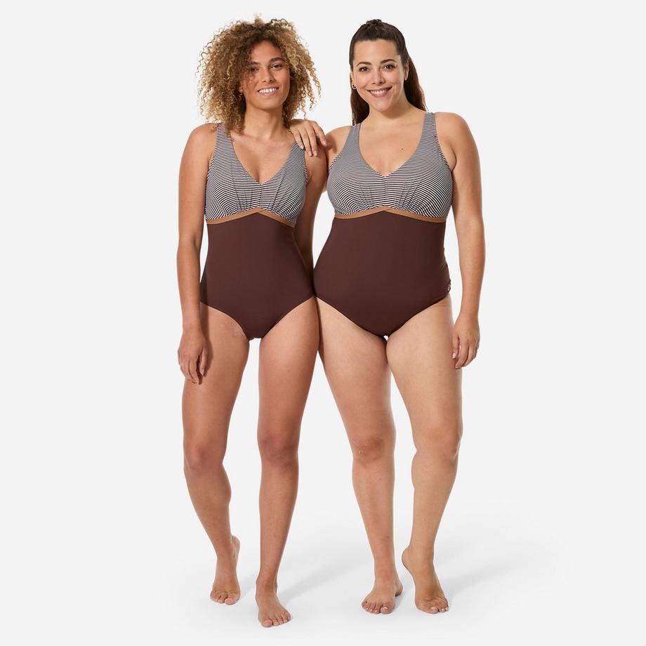 DECATHLON  Maillot de bain 1 pièce natation loisirs aquagym femme, Rosy Marron 