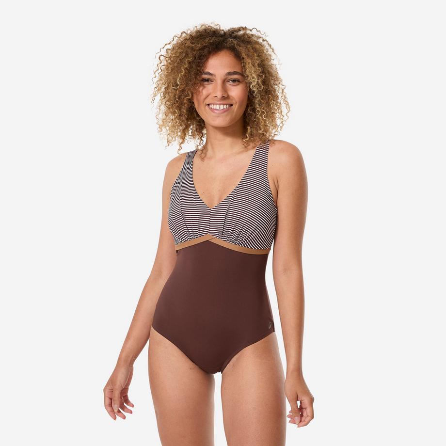 Maillot de bain 1 pièce natation loisirs aquagym femme, Rosy Marron