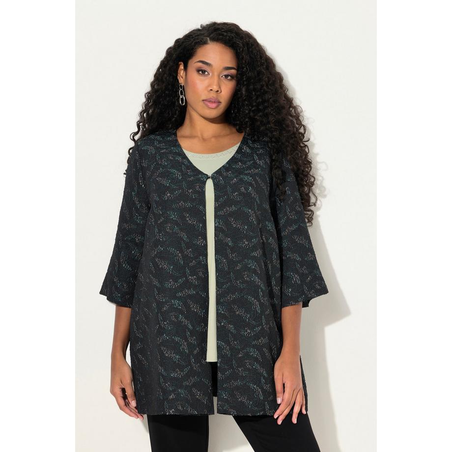 Ulla Popken Giacca di Jersey Motivo Grafico Scollo a V Maniche 3/4  