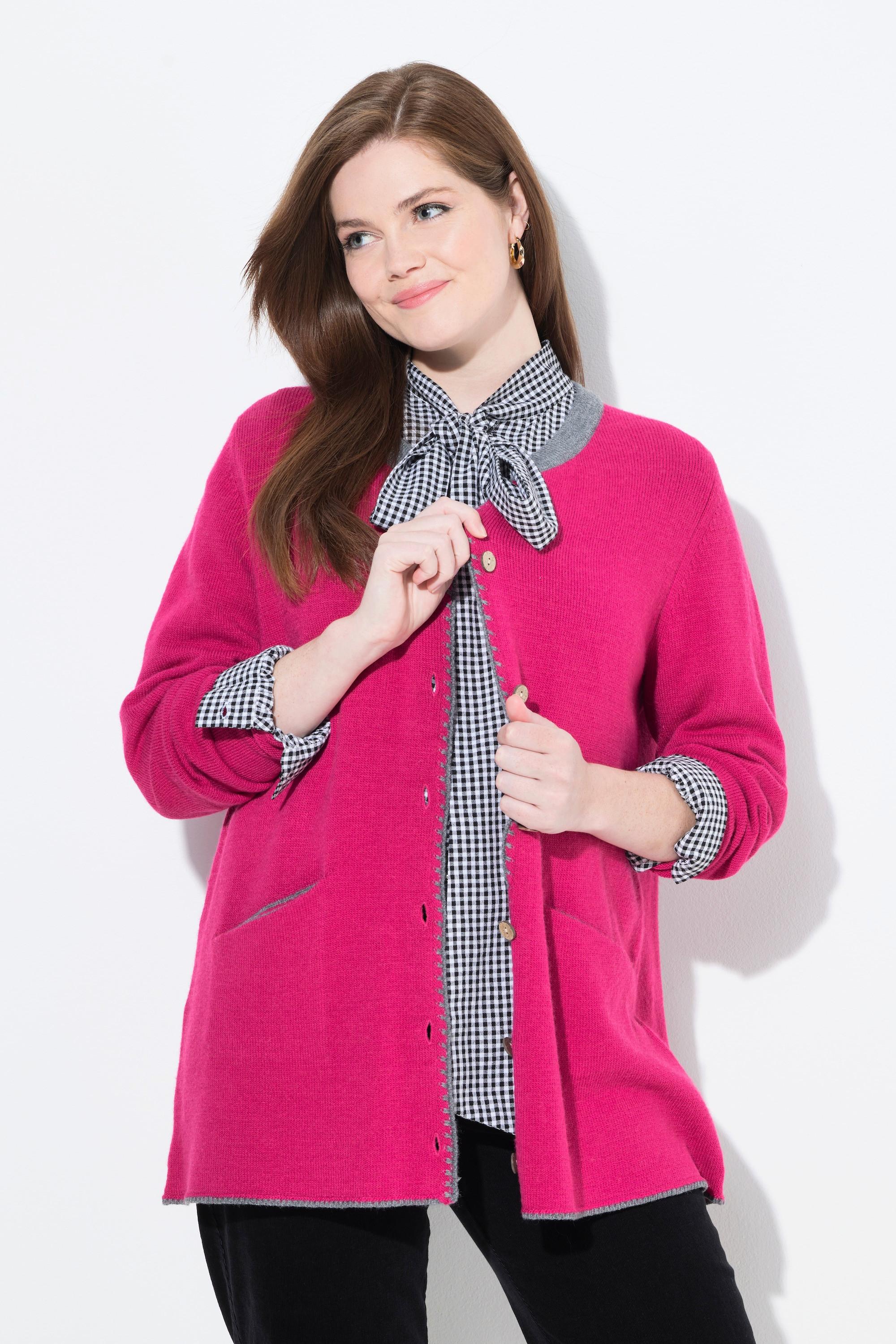 Ulla Popken Long Strickjacke Hirsch-Stickerei A-Linie Rundhals  