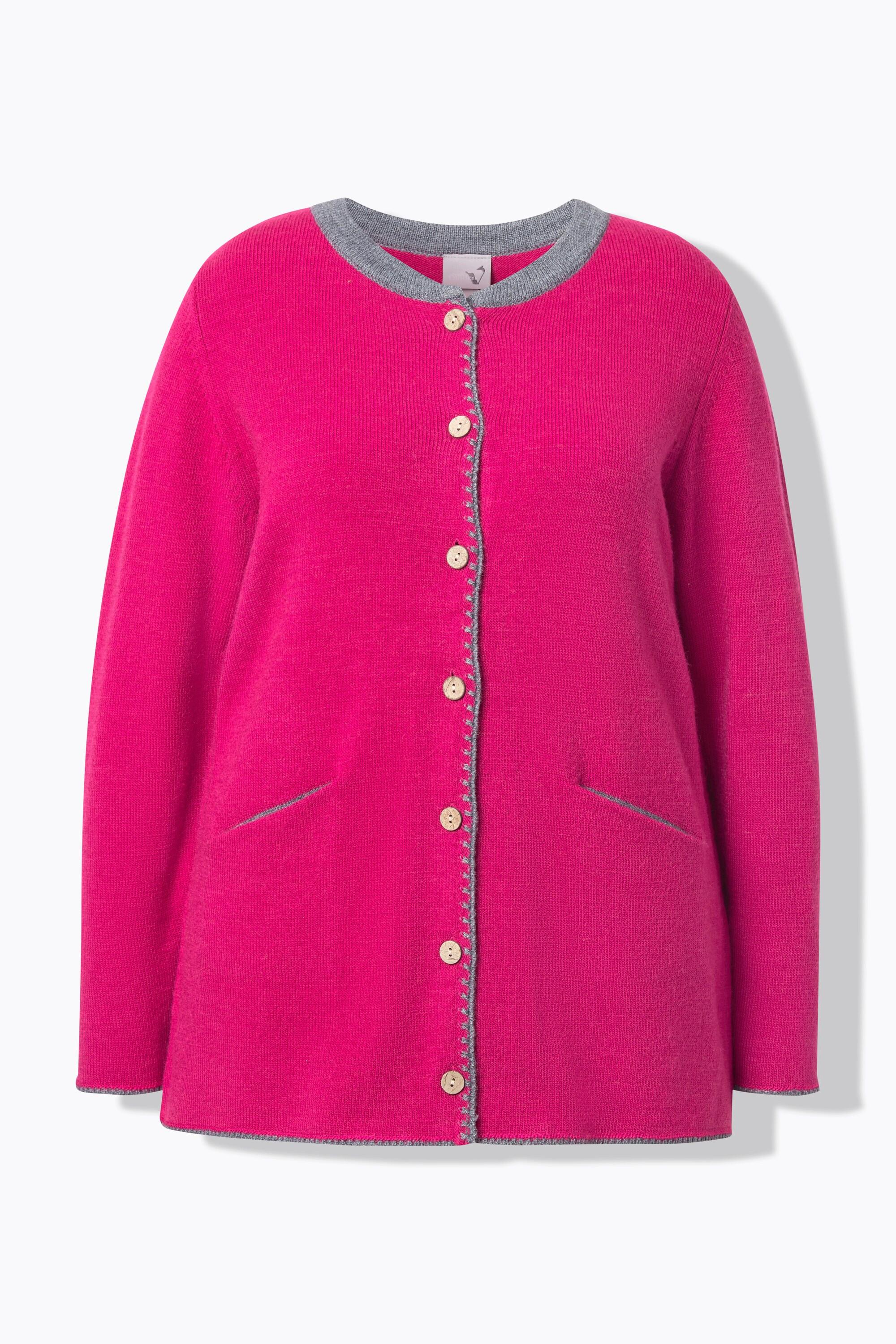 Ulla Popken Long Strickjacke Hirsch-Stickerei A-Linie Rundhals  