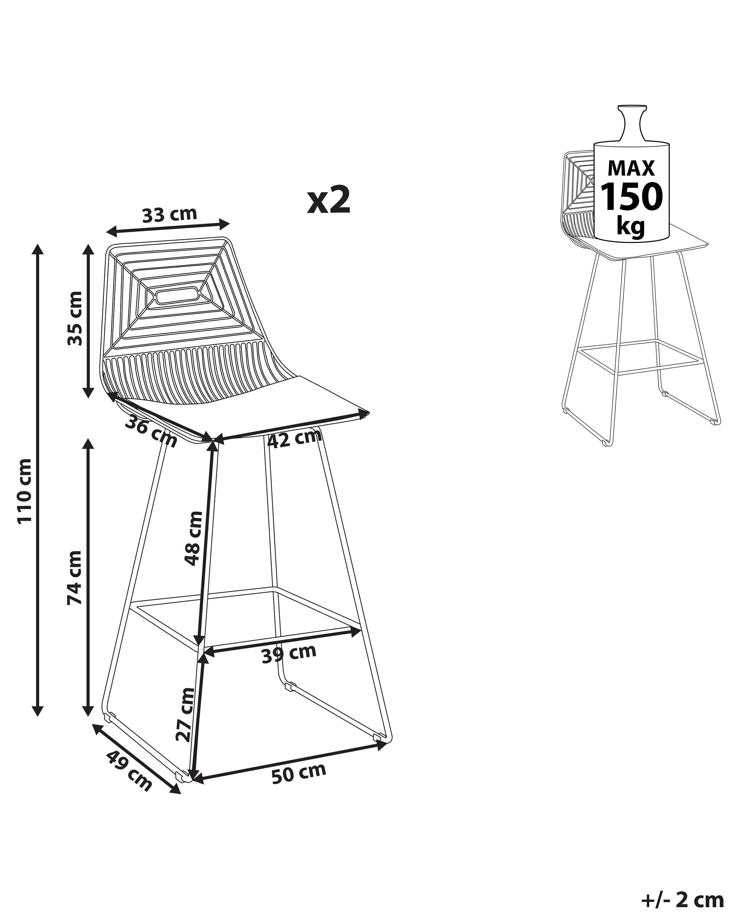 Beliani Lot de 2 chaises de bar en Acier Industriel BISBEE  