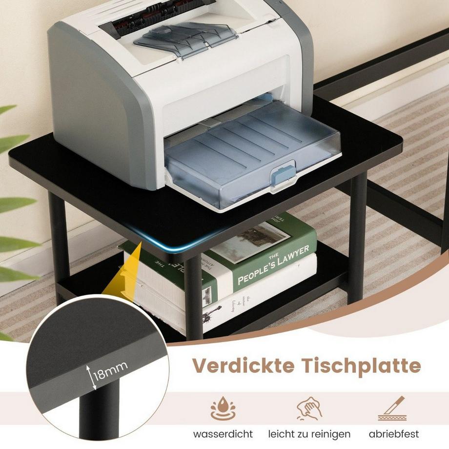 B2X Druckertisch mit 2 Ebenen & Feststellbaren Rädern Druckerständer Druckerwagen Schwarz  