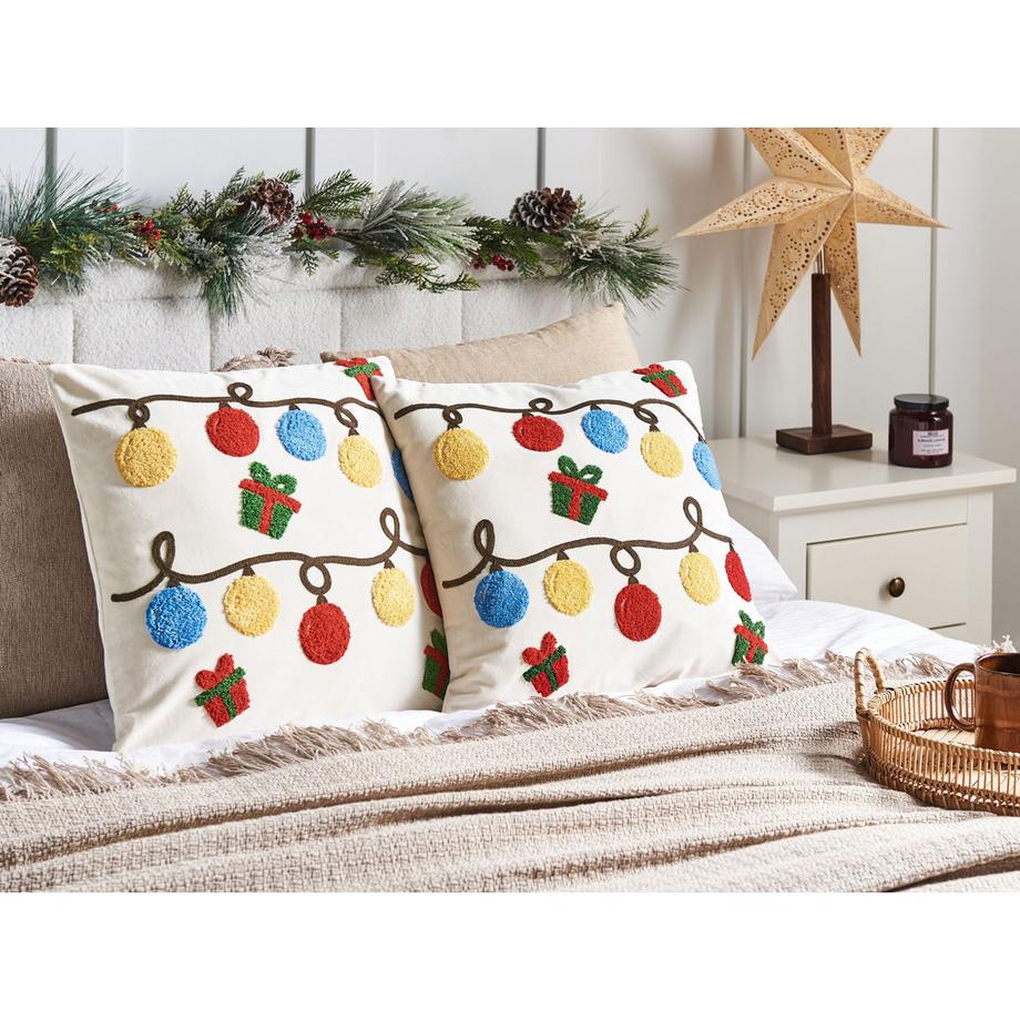 Beliani Dekokissen 2er Set aus Samtstoff Klassisch PALMIER  