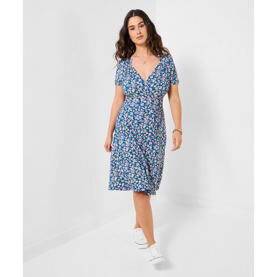 Jerseykleid mit Blumenmuster und Wickeloptik