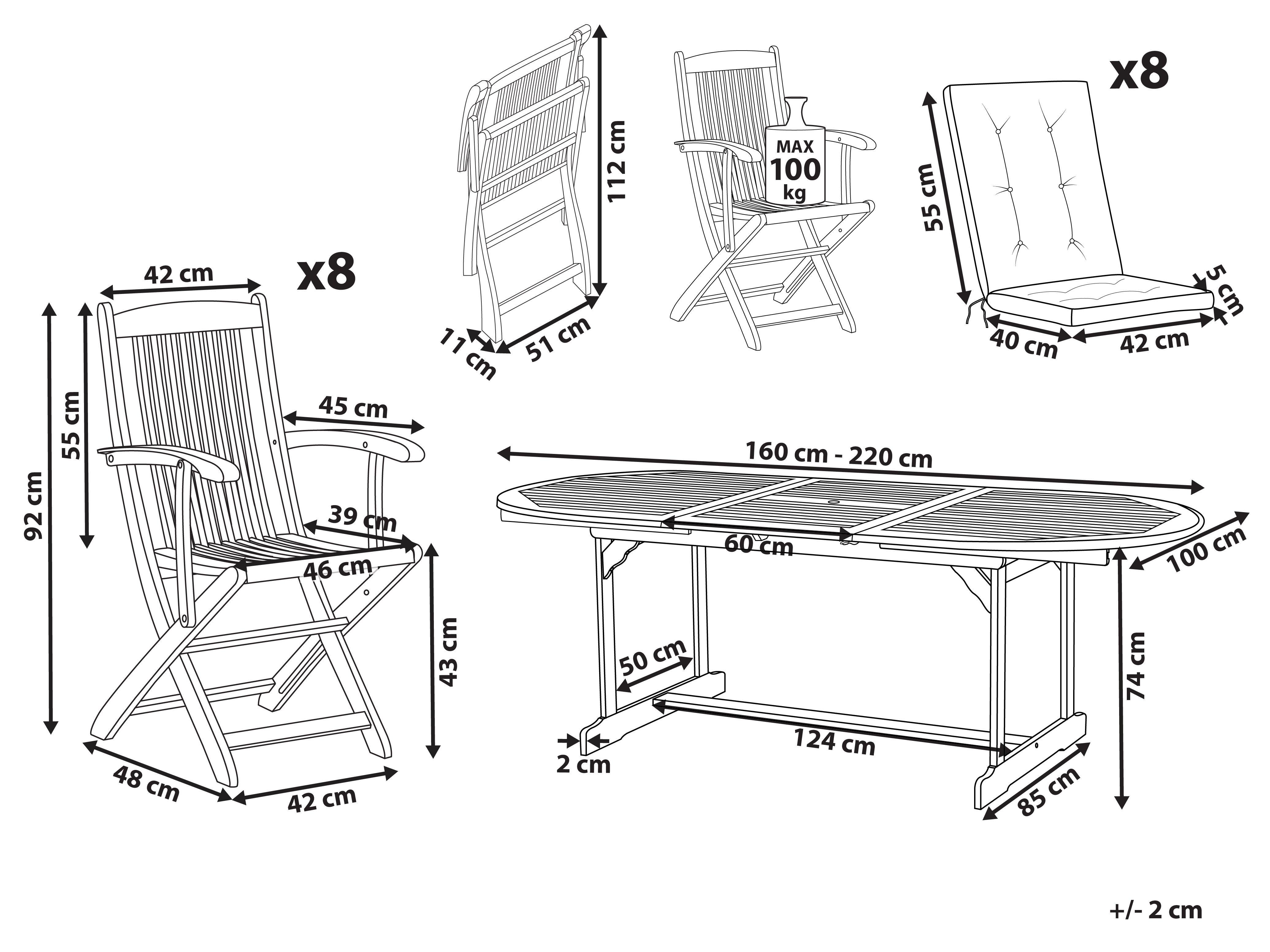 Beliani Salle à manger de jardin avec chaises en Acacia Traditionnel MAUI PREMIUM  